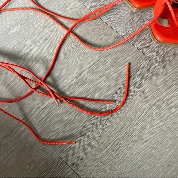 Tibi Sergei Flats Orange Red Lace Up Pointed Flat in Ruby - Picture 6 of 9